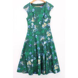 DRESSTELLS A Line Dress Womens Green Floral Pattern Cocktail Size Small S